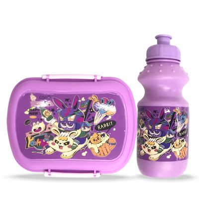 Eazy Kids - Set of 2 - Lunch Box & Water Bottle - Rabbit Purple